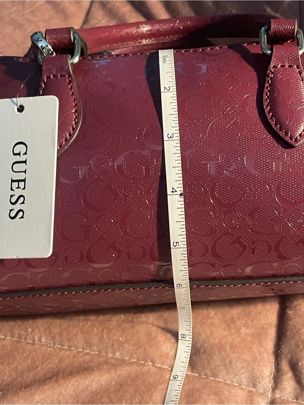 GUESS  Logo Satchel in Deep Burgundy - Picture 9 of 13